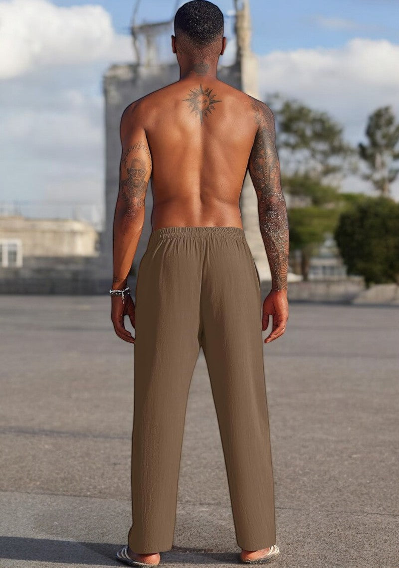 Combo of 2 Linen Loose Fit Men Pant Gray and Brown