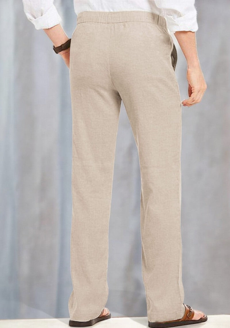 Combo of 2 Linen Loose Fit Men Pant White and Beige-