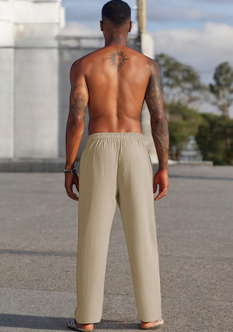 Combo of 2 Linen Loose Fit Men Pant Olive Green and Beige
