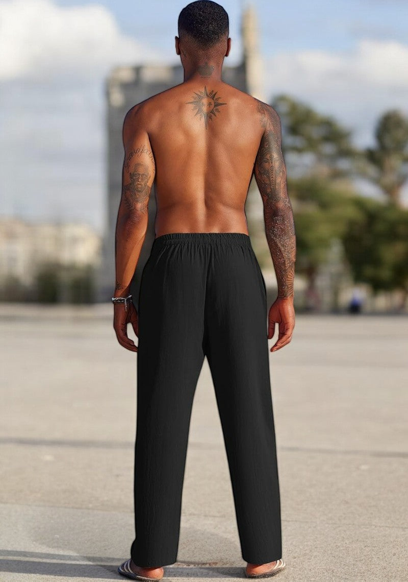 Combo of 2 Linen Loose Fit Men Pant Navy Blue and Black